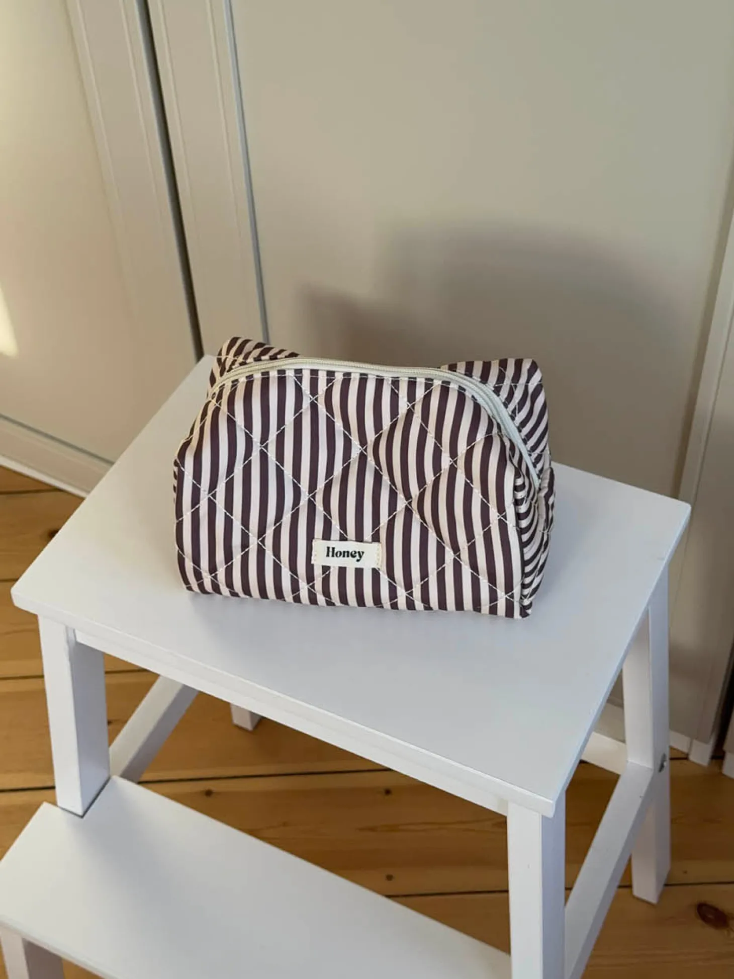 Honey lille toilettaske med striber - Beige/brun