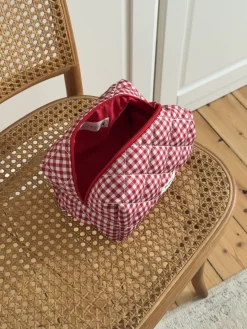Honey lille toilettaske med tern - Hvid/rød