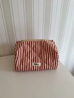 Honey lille toilettaske - Striber i rød/beige