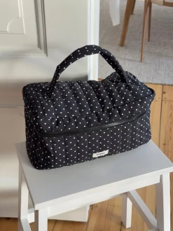 Honey stor polkaprikket toilettaske med hank - Sort/hvid