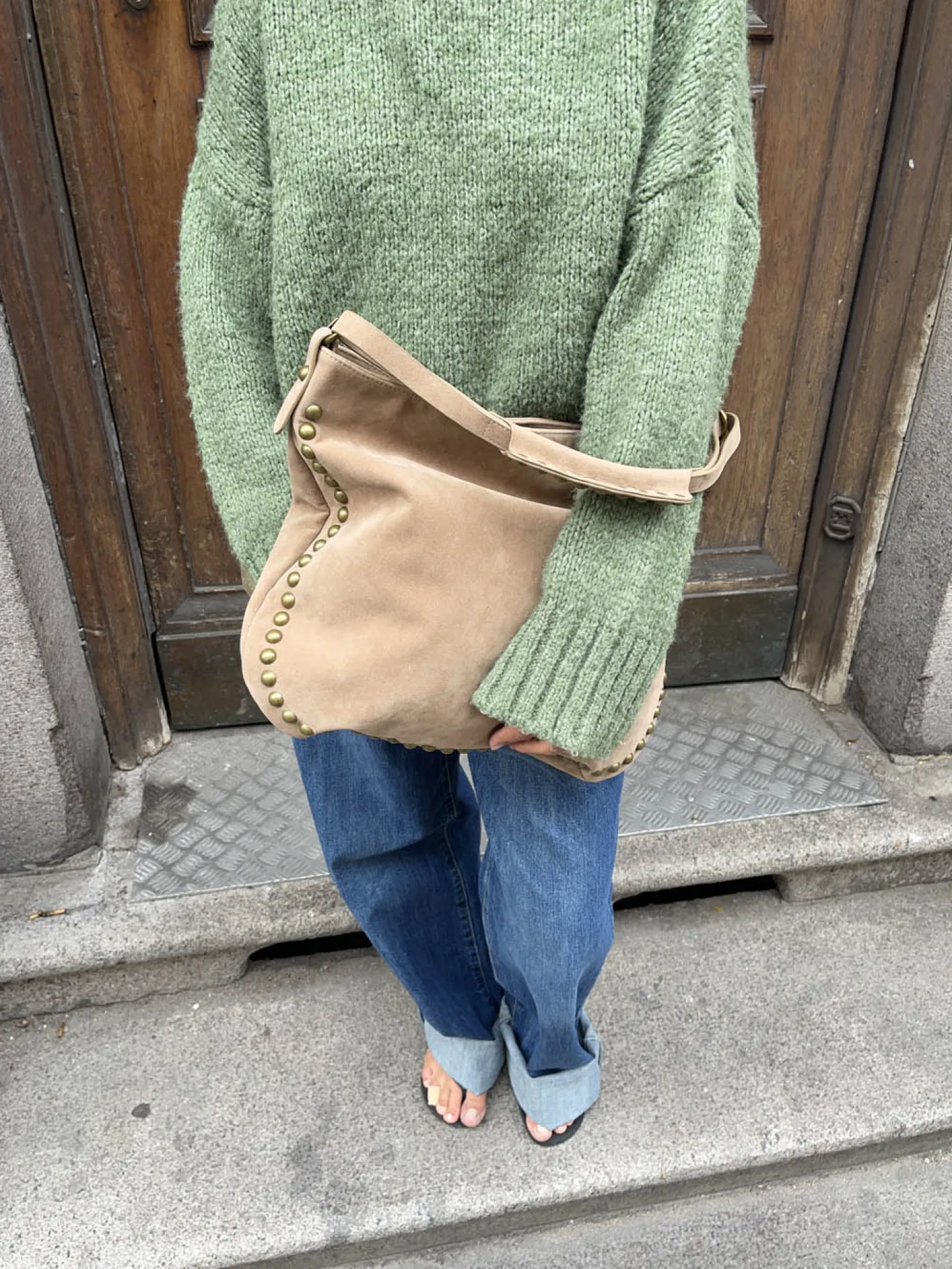 Ibi taske med nitter - Beige