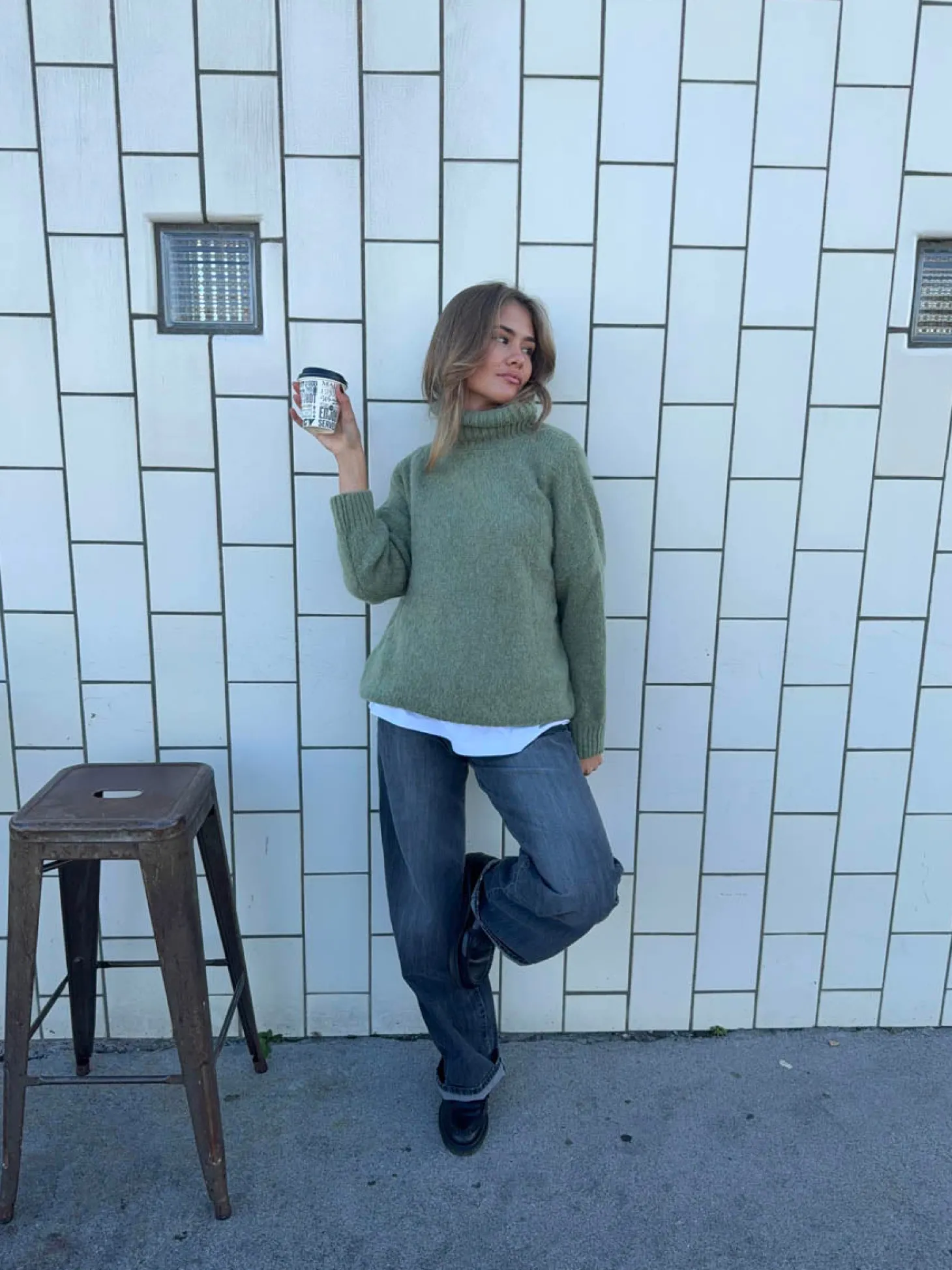 Idun striktrøje med turtleneck - Kaki
