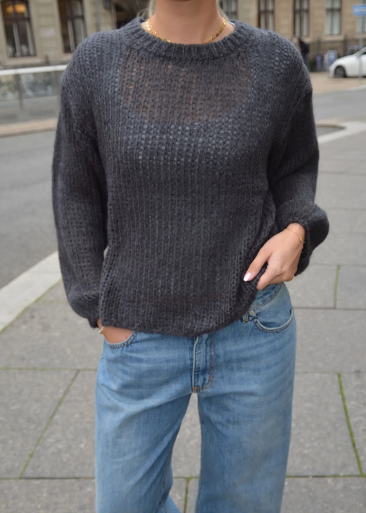 Ina striktrøje - Mørk grå