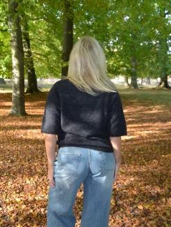 Isabell trekvartærmet striktrøje - Mørkegrå