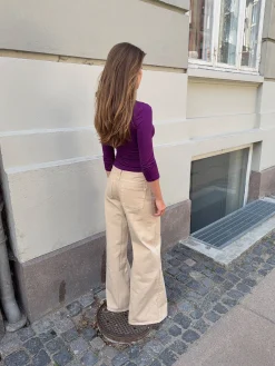 Johanne jeans med brede ben - Sandfarvet