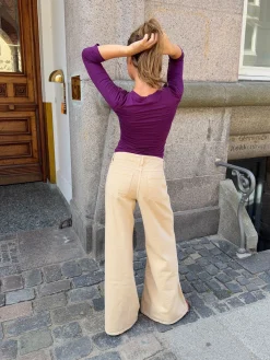 Johanne jeans med brede ben - Sandfarvet