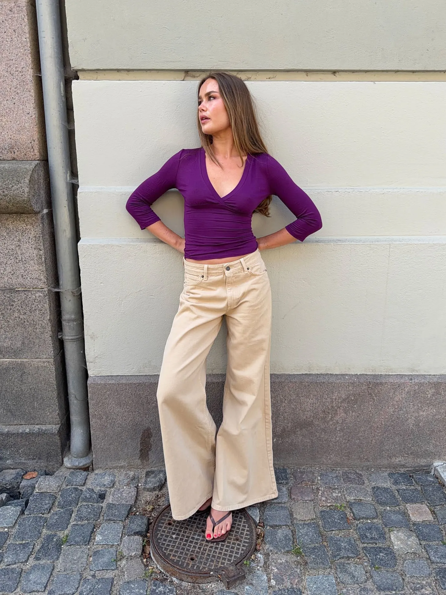 Johanne jeans med brede ben - Sandfarvet