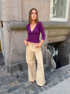 Johanne jeans med brede ben - Sandfarvet