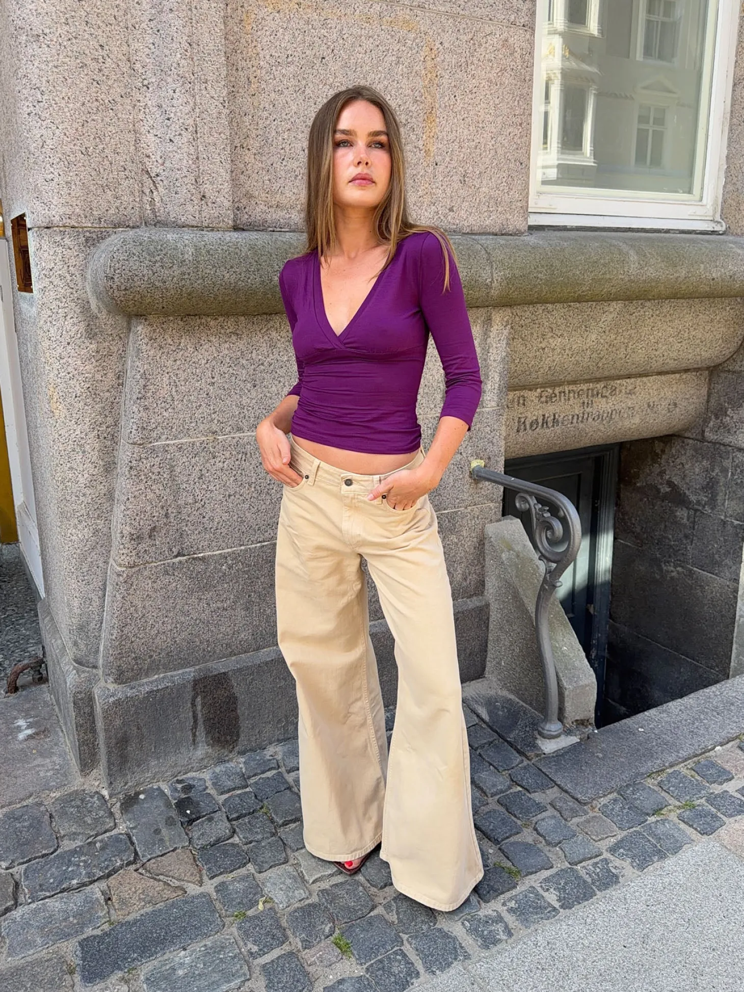 Johanne jeans med brede ben - Sandfarvet
