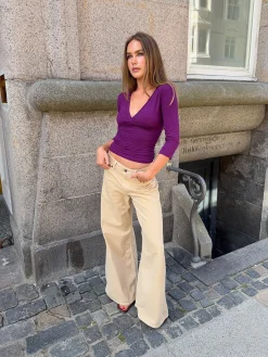 Johanne jeans med brede ben - Sandfarvet