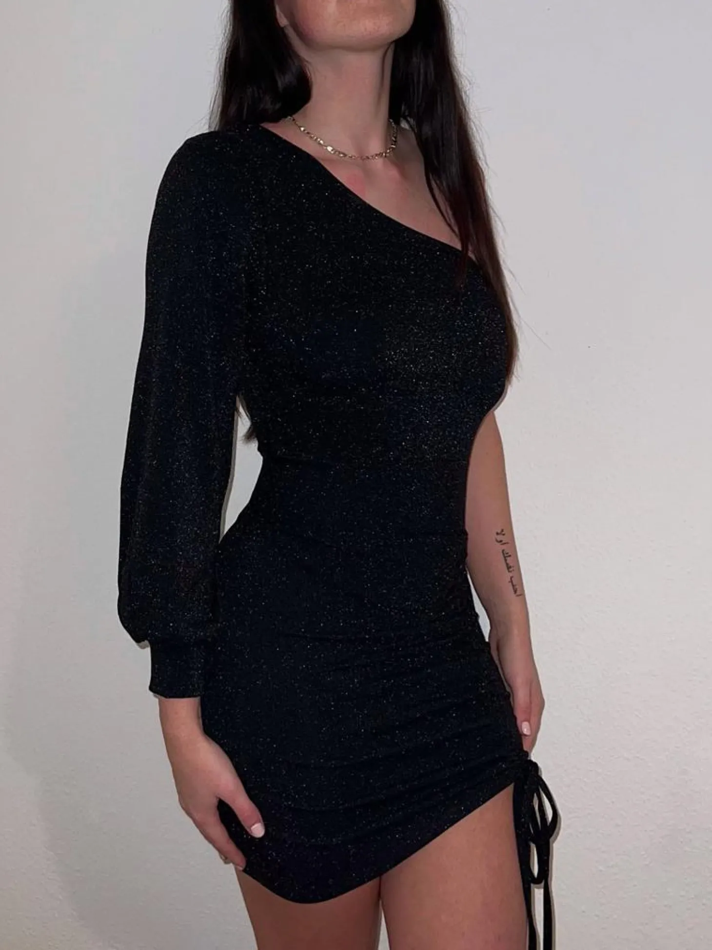 Kalina one shoulder-kjole - Sort glitter