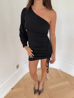 Kalina one shoulder-kjole - Sort glitter