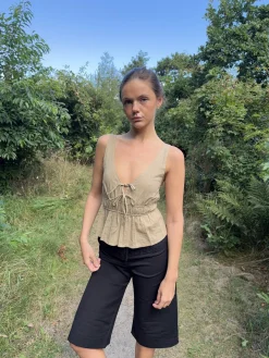 Kamela top med sløjfe - Beige/brun