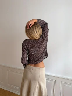 Kara bluse med bindebånd - Brun
