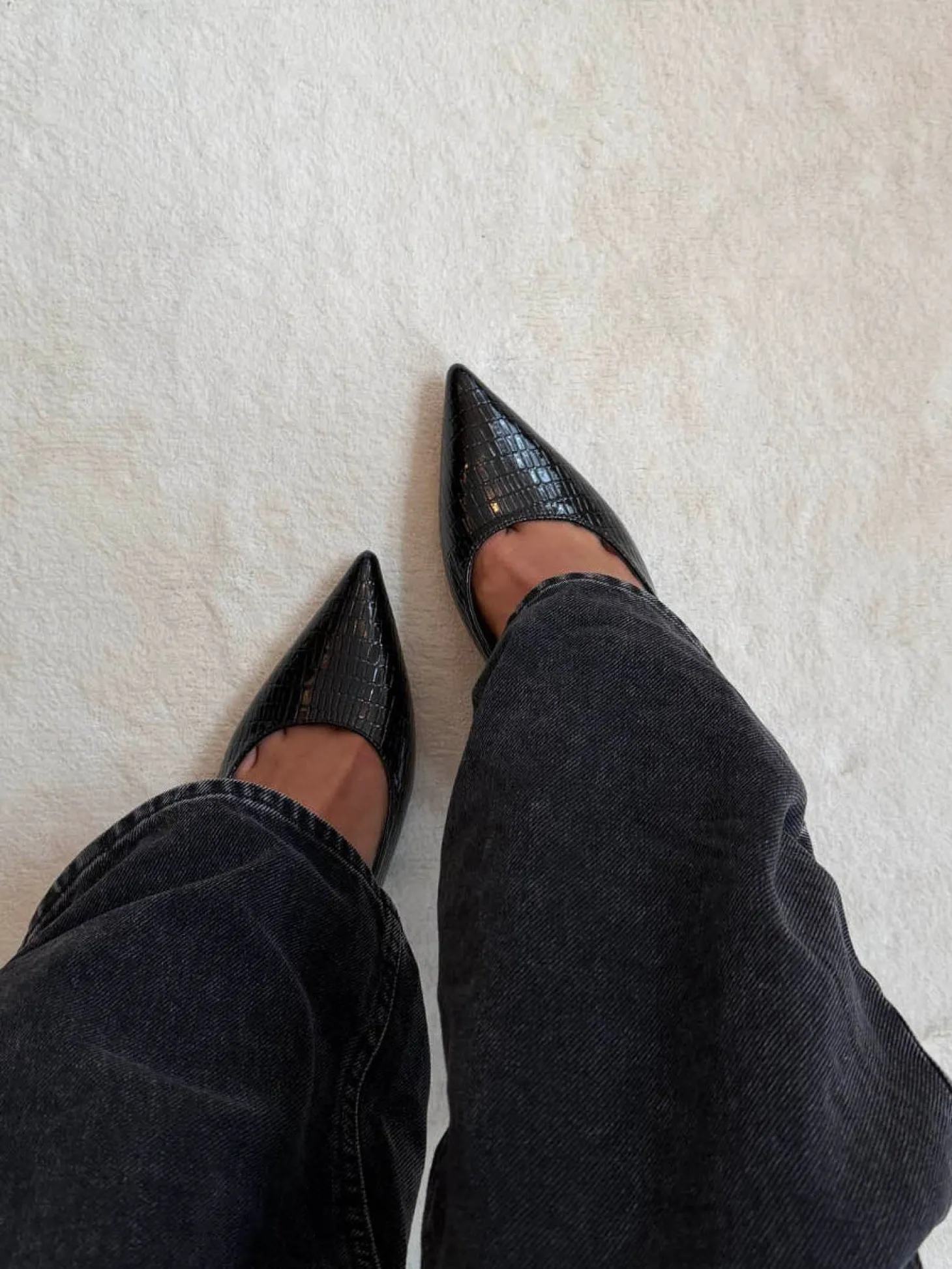 Karline slingback mules med krokodilleprint - Sort