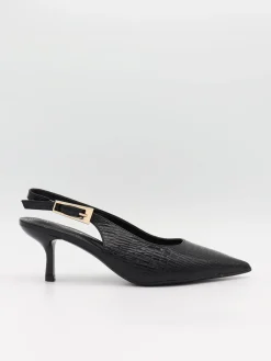 Karline slingback mules med krokodilleprint - Sort