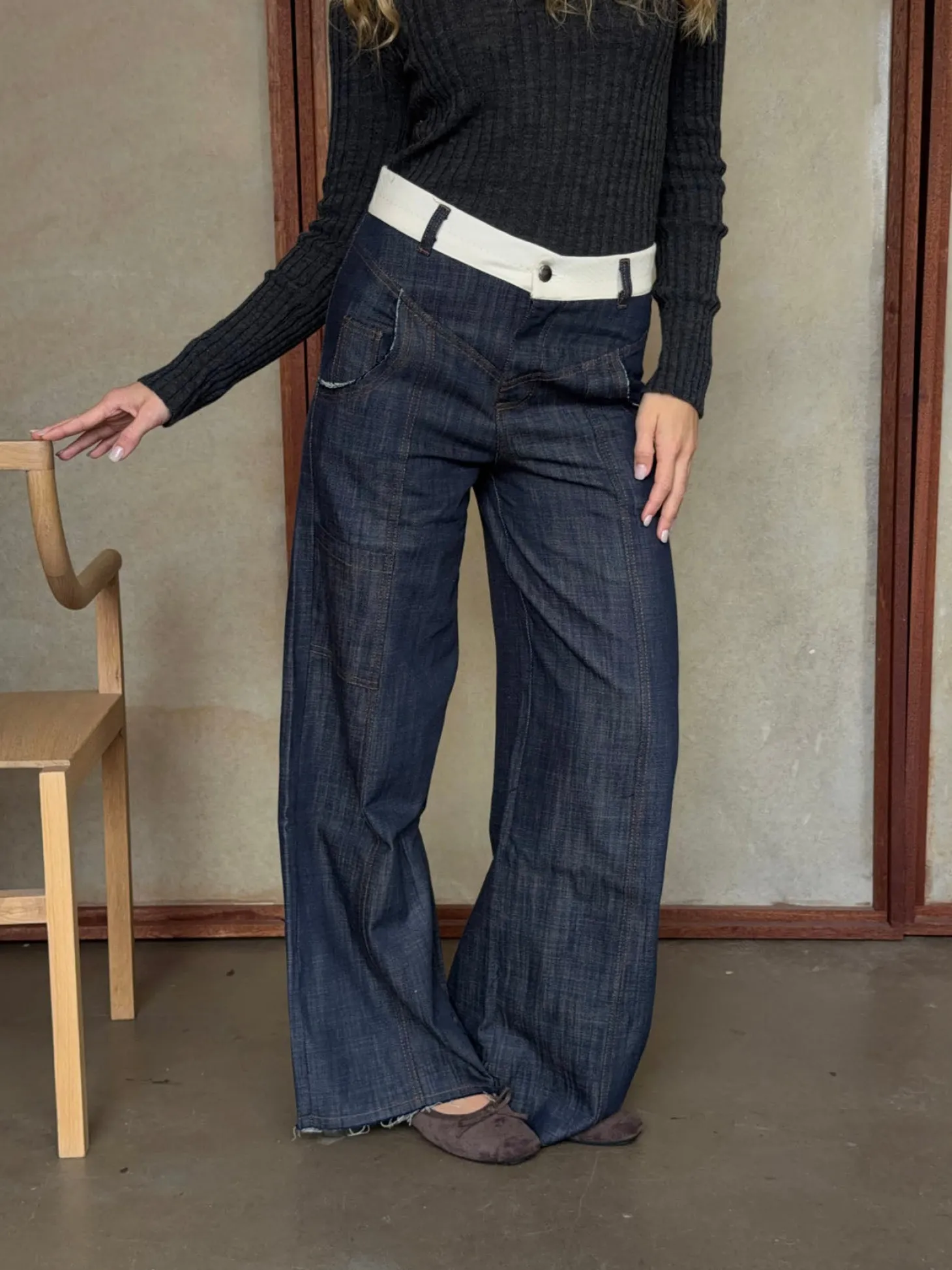 Karly jeans med hvid kant - Blå