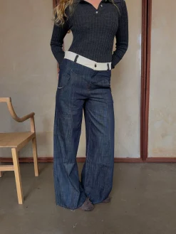 Karly jeans med hvid kant - Blå