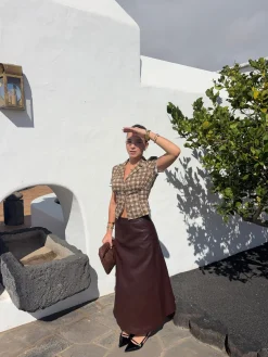 Kassandra figursyet skjorte med tern - Brun/hvid