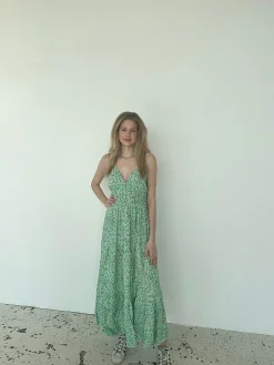 Kimora maxikjole med blomster - Grøn