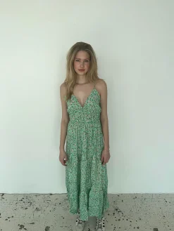 Kimora maxikjole med blomster - Grøn