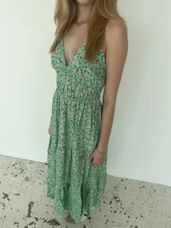 Kimora maxikjole med blomster - Grøn