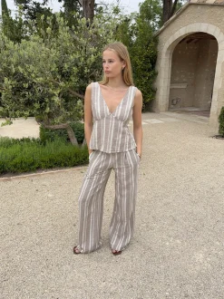 Kristiana bukser med striber - Beige/off white