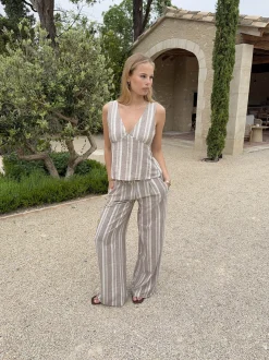 Kristiana bukser med striber - Beige/off white
