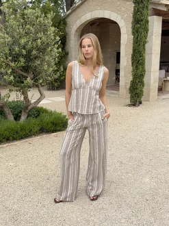 Kristiana bukser med striber - Beige/off white