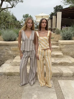 Kristiana bukser med striber - Beige/off white
