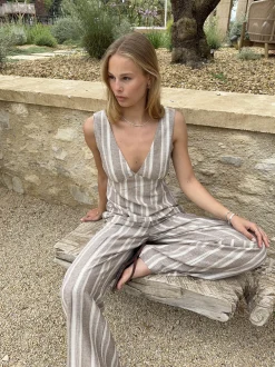 Kristia top med striber - Beige/off white