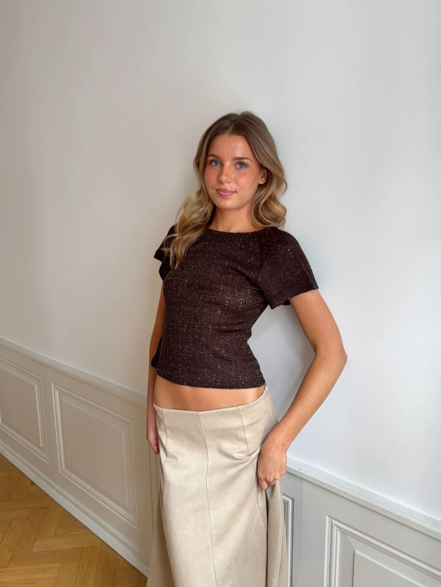 Kristina top med åben ryg - Brun