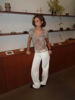 Leonorita top med ternet mønster - Beige/brun