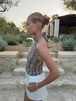 Liah halterneck top med glitter - Multifarvet