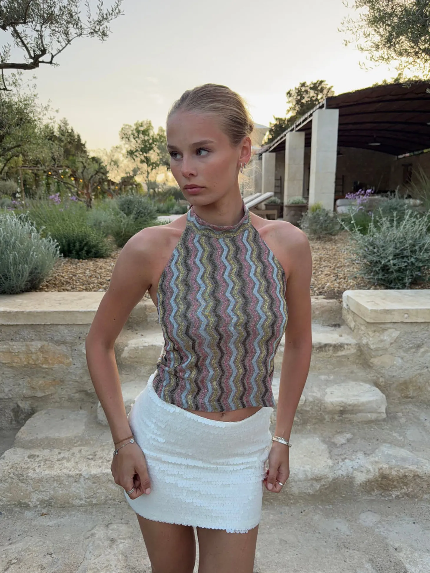 Liah halterneck top med glitter - Multifarvet