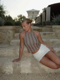 Liah halterneck top med glitter - Multifarvet