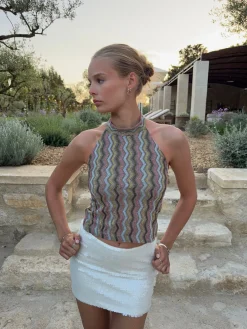 Liah halterneck top med glitter - Multifarvet