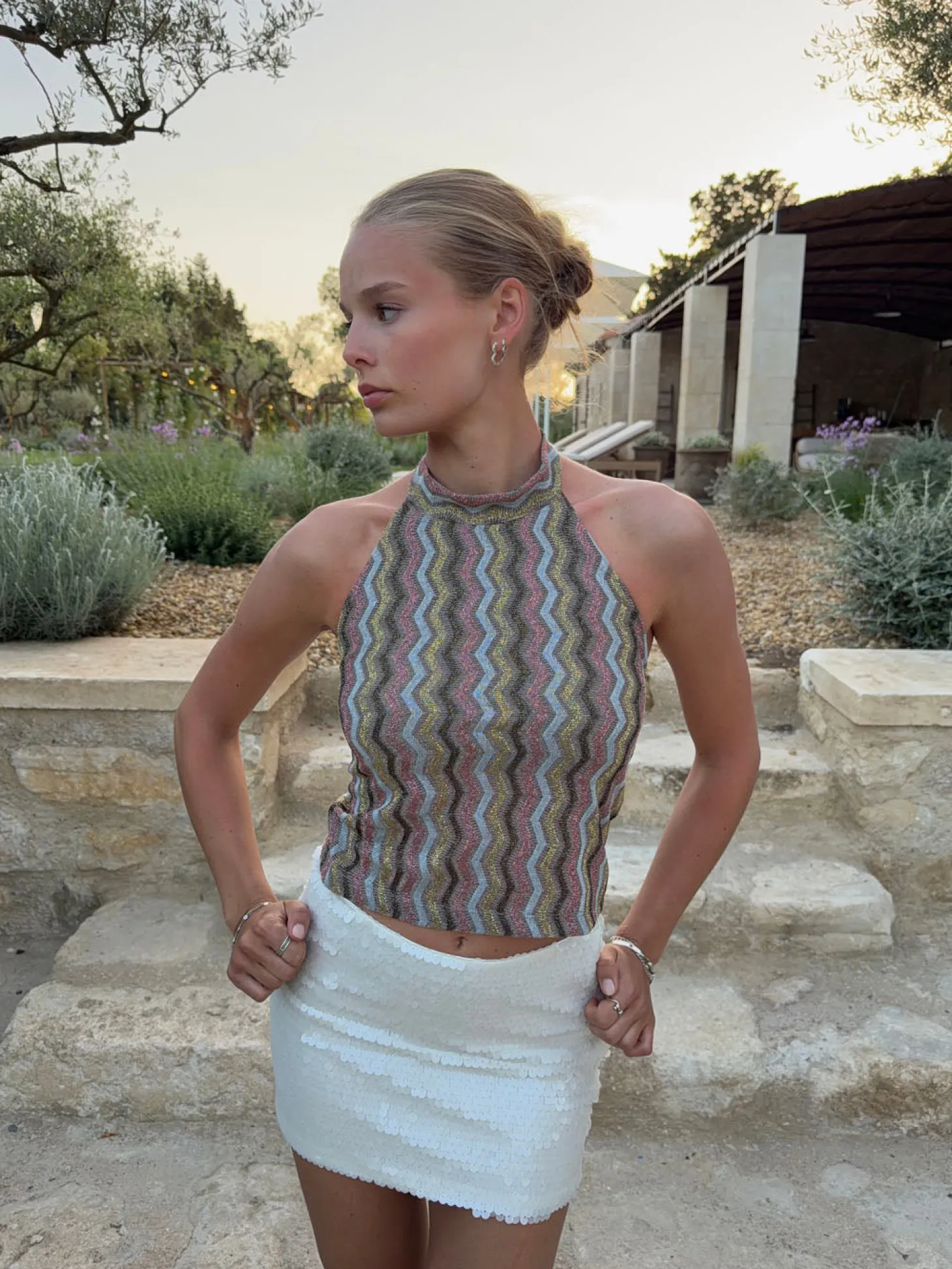 Liah halterneck top med glitter - Multifarvet