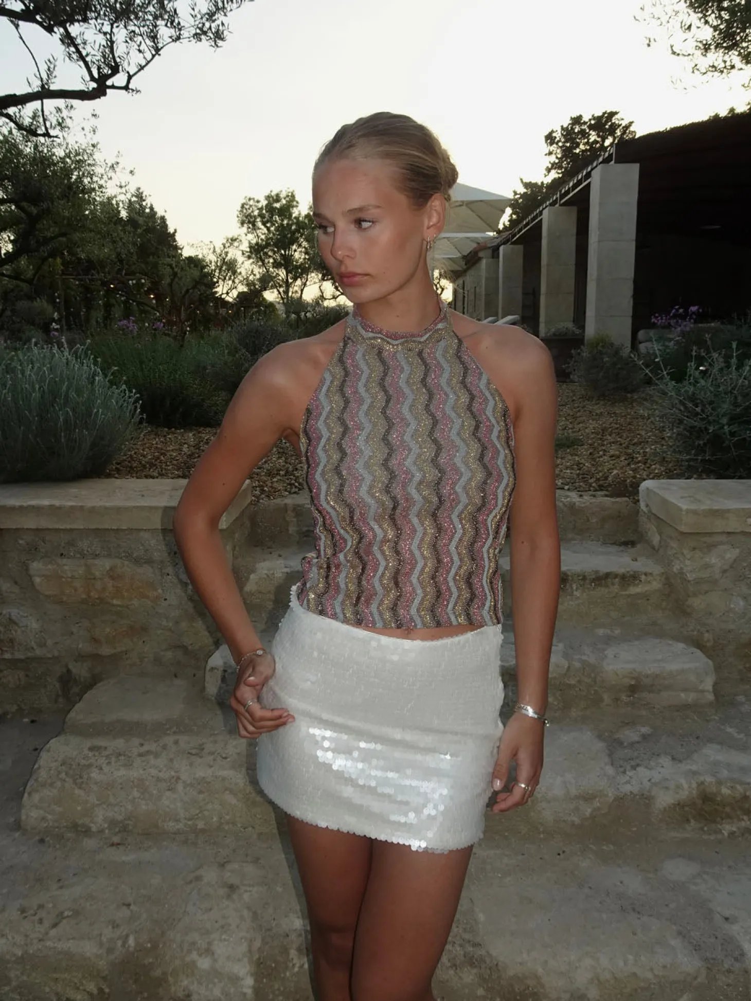 Liah halterneck top med glitter - Multifarvet