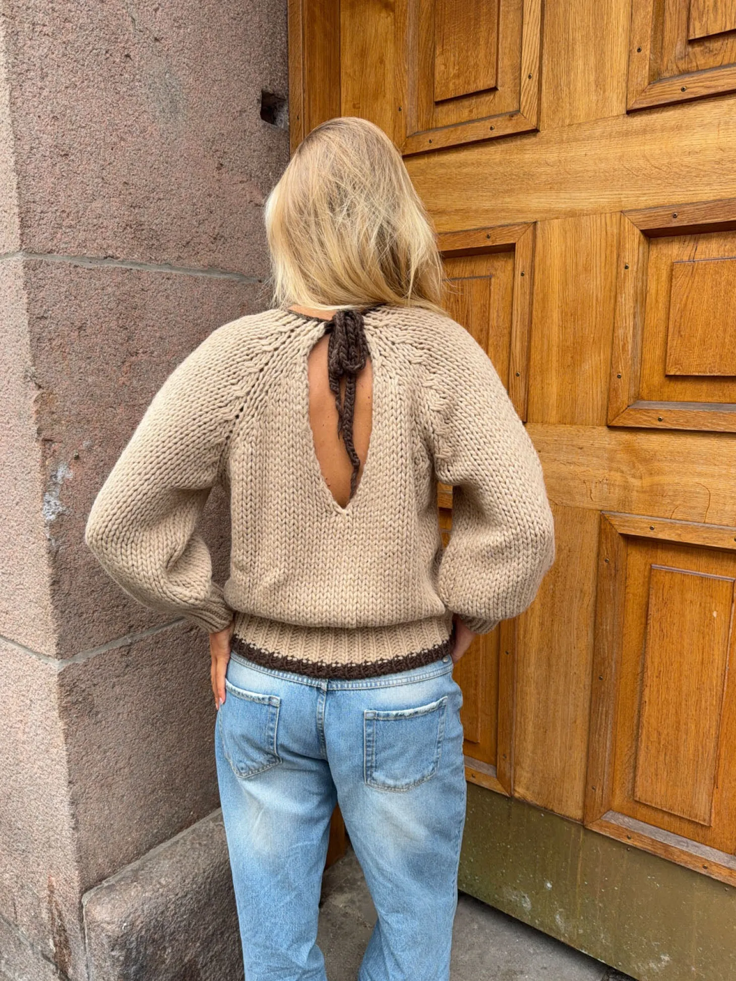 Lilou striktrøje - Beige/brun