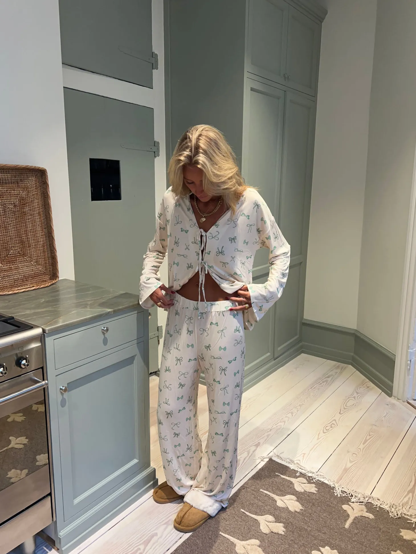 Linnea pyjamasbukser med sløjfer - Off white