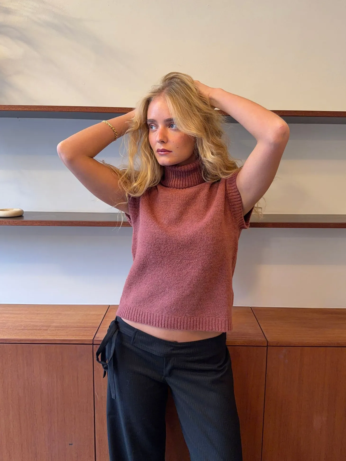 Linua vest med turtleneck - Rust/lyserød