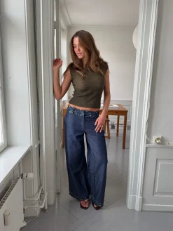 Lolita bukser med broderede blomster - Blå