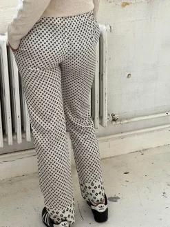 Lona lavtaljede satinbukser - Off-white/grøn