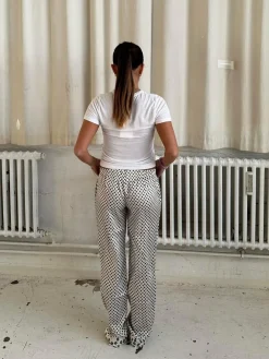 Lona lavtaljede satinbukser - Off-white/grøn