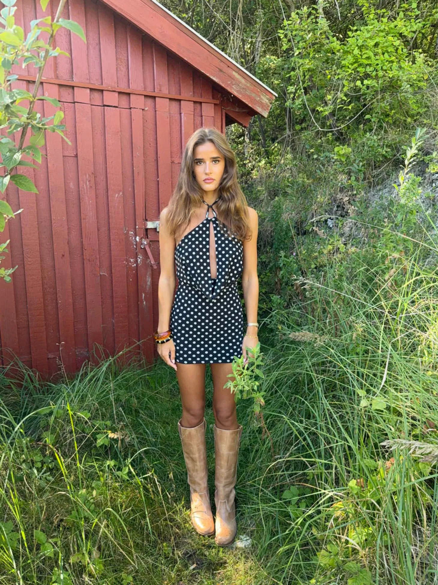 Lukka minikjole med polkaprikker - Sort/hvid