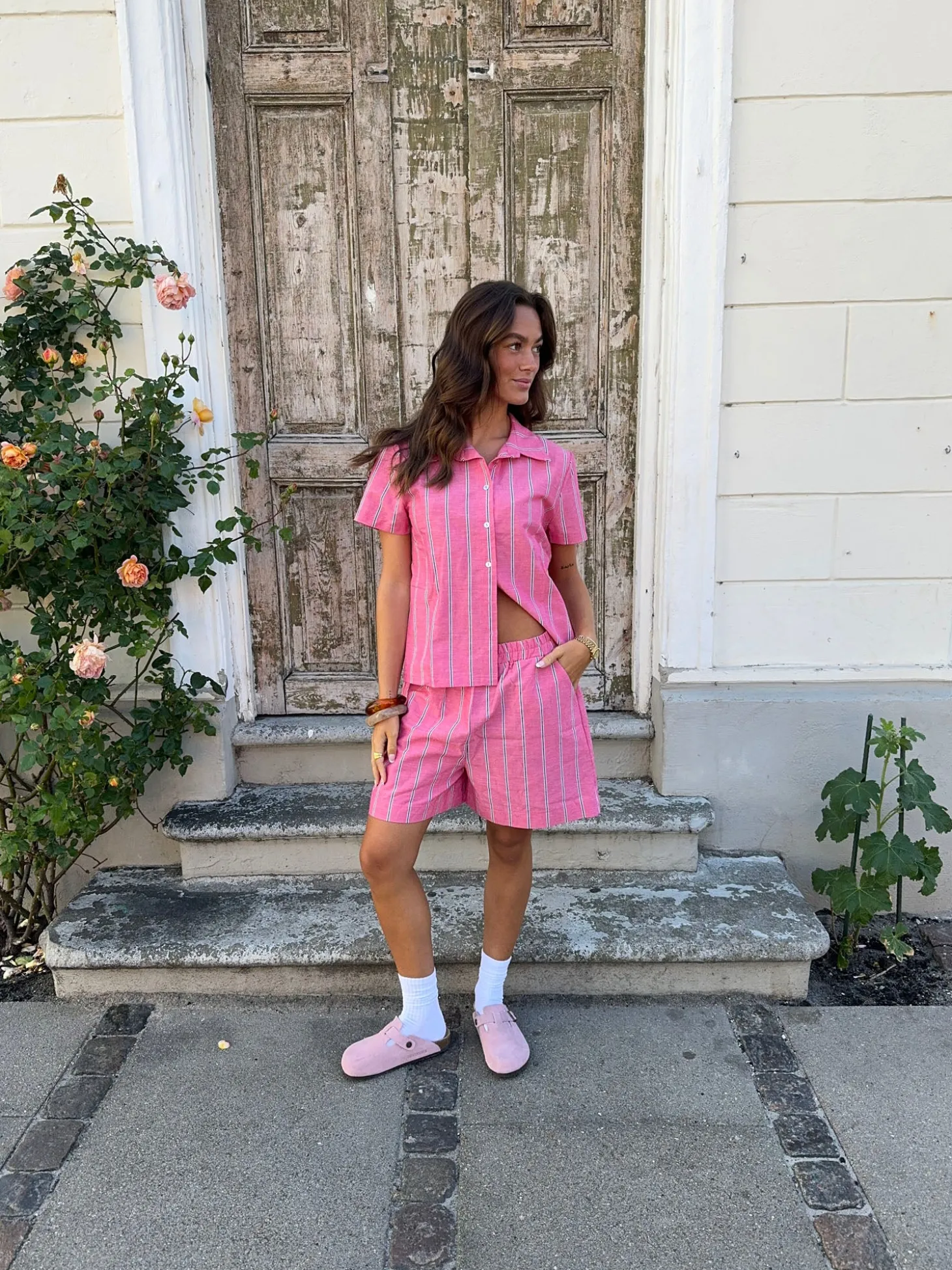 Lula shorts med striber - Pink/hvid/sort