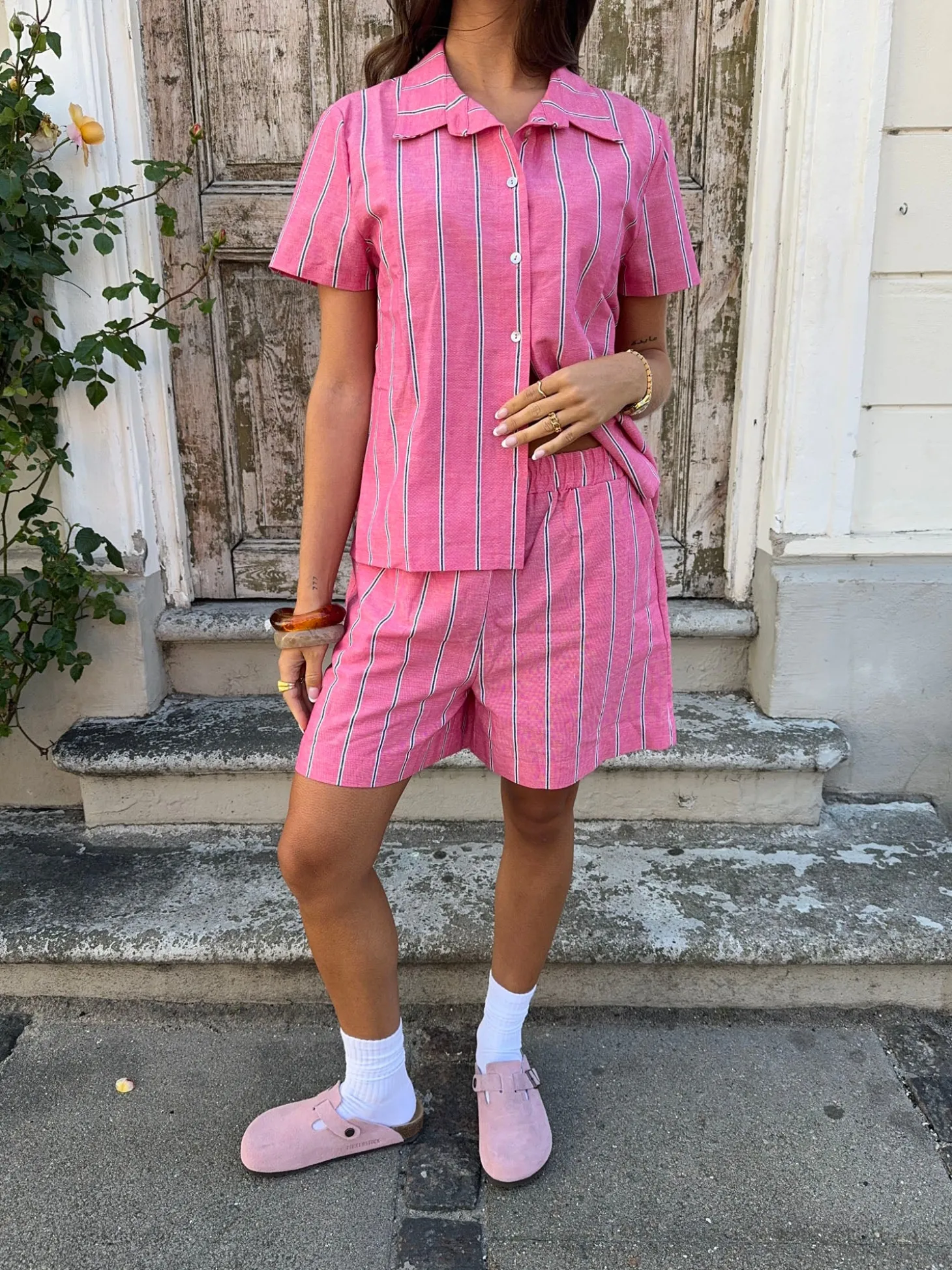 Lula shorts med striber - Pink/hvid/sort