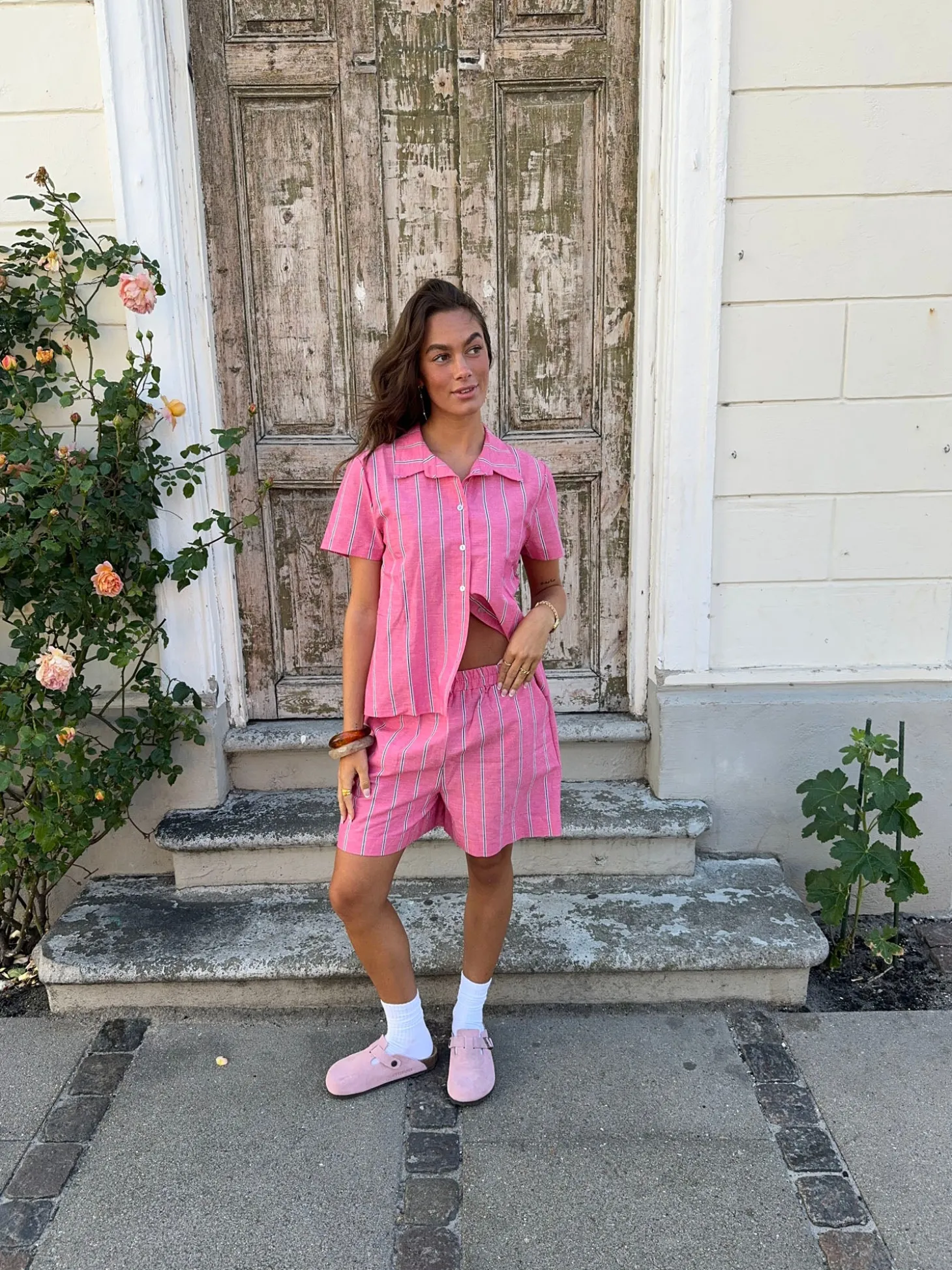 Lula shorts med striber - Pink/hvid/sort