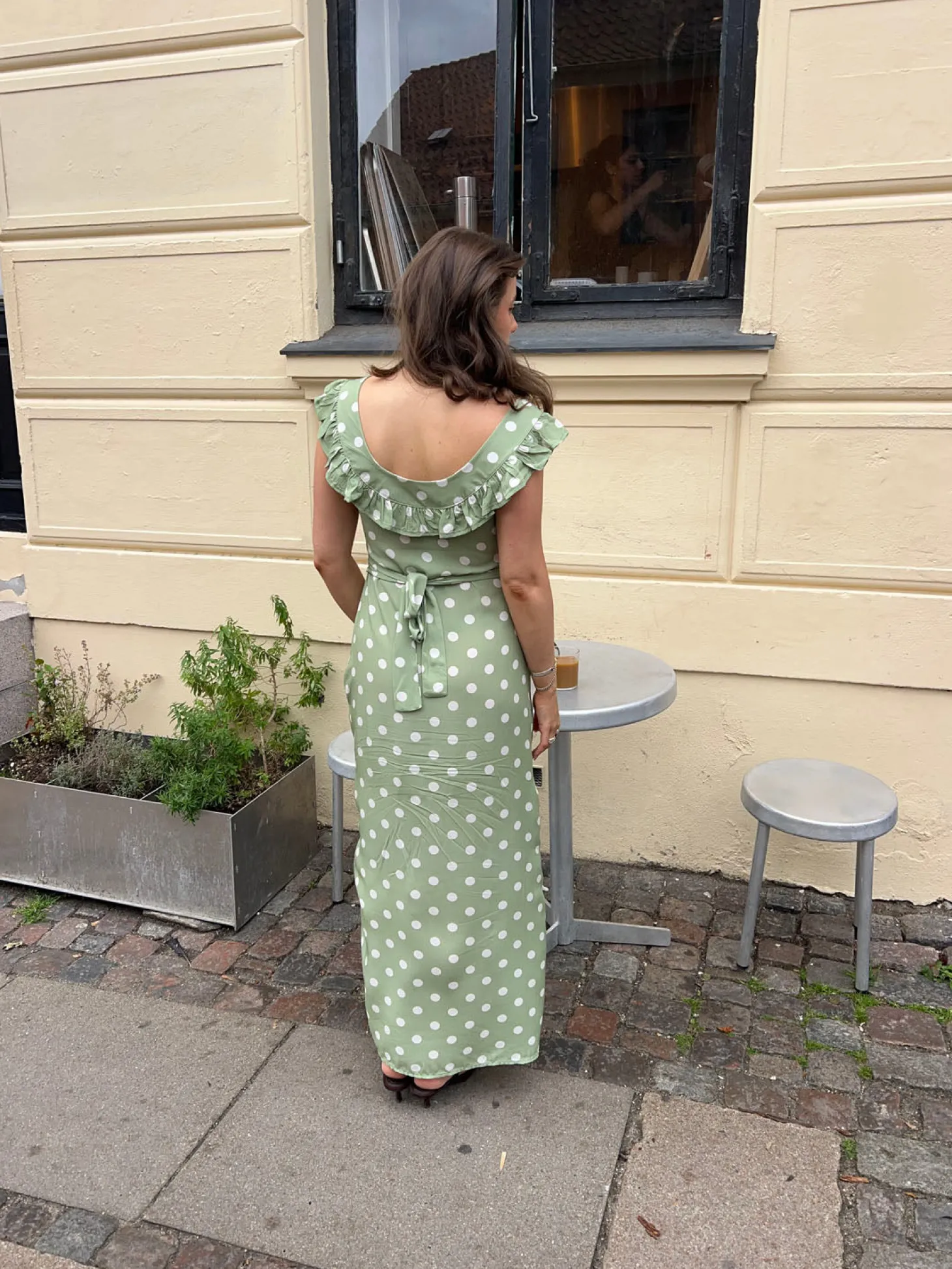 Luna kjole med polkaprikker - Grøn/hvid
